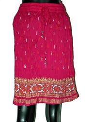 Designer Boho Gypsy Crinkle Mini Skirts Cotton Rose Small floral Motifs 21"Length