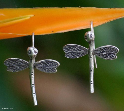 Earrings, 'Dragonfly Flight' 1 W 1 L