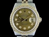 Rolex Men 18kss Datejust Watch Champagne Roman Diamonds