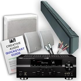 Yamaha RX-V765 7.2 AV Receiver (Latest Firmware) + Q Acoustics Q-AV discrete speaker system (White sub) + Creative Audio £150 cable bundle (see below for details) + 9 Page Creative Audio Quickstart Guide. 2 Year Guarantee