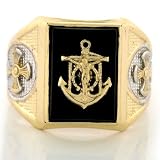 10K SOLID GOLD ONYX Mens RING W  ANCHOR and CROSS DESIGN
