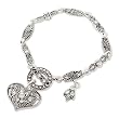 Detailed Silvertone Heart Charm Bracelet Fashion Jewelry