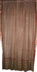 2 Firebrick Ethnic Floral Printed Silk Saree India Curtain Panels Window Treatment 84" Length