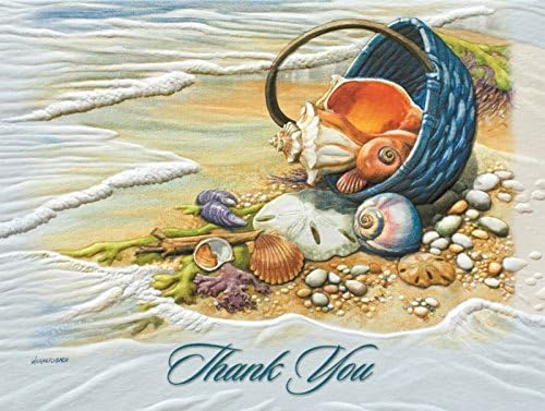 Pumpernickel Beachcombers Basket of Shells Sculpted Blank 9 Boxed Thank You Cards Envelopes