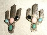 Native American Authentic Hand crafted Ladies CACTUS EARRINGS with Onyx, Malachite, Turquoise and...
