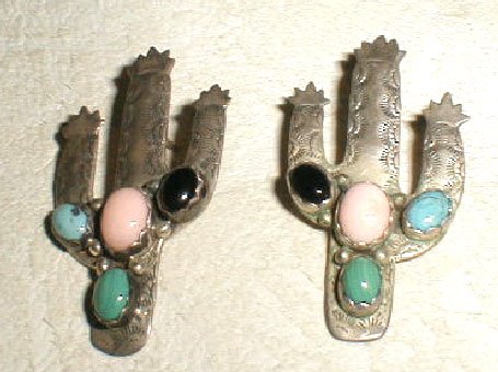 Click here to buy Native American Handcrafted Sterling Silver Cactus Earrings with Turquoise, Onyx, Malachite and....