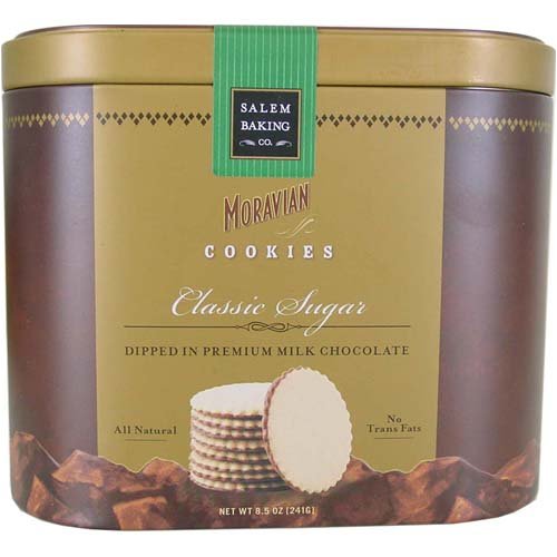 **NEW** Classic Sugar Chocolate Dipped Moravian Cookies in Tin, 8.5 oz