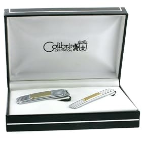 Colibri Money Clip & Tie Bar Stainless/Goldtone Engravable Plate Set (AMS028303) SALE by Money Clips