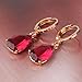 GULICX Lady jewelry Gift Pear Cut Ruby -Color Gold Tone Women Sparkle Dangle Earrings