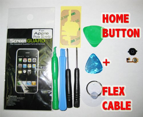 Apple Iphone 3g Home Button + Flex Cable + 7 Tools + Mirror Screen Protector with Microfibor + 3m Adhesive Full Do-It-Yourself 11 piece kit