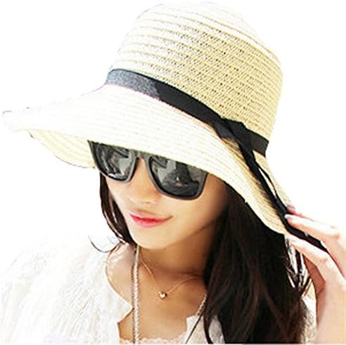 Women Brim Casual Beach Foldable Sun Visor Shade Straw Hat Cap White