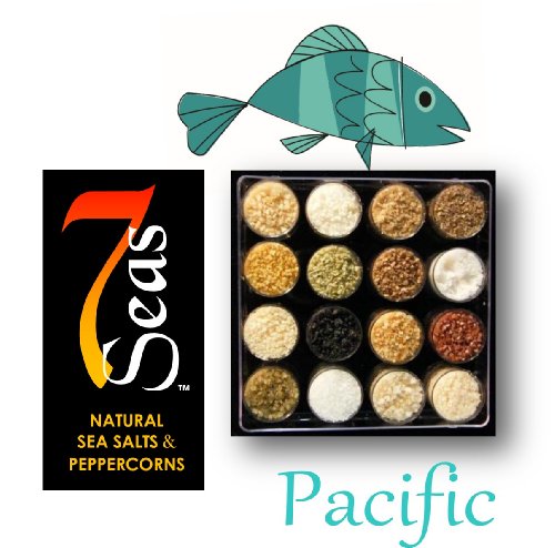 Pacific Gourmet Sea Salt Sampler with 16 Gourmet Sea Salts Complimenting the Cuisine of the Pacific Rim. Presented in a clear plastic case with full description of each salt..