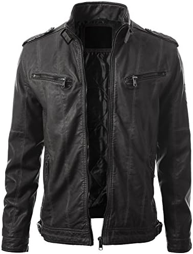 IDARBI Leather Look Motorcycle Rider Bomber Jacket CHARCOAL 2XLARGE