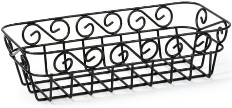 Scroll Bread Basket - Stylish Black Finish with Classic Design Adds Beauty to Any Table - 6.5" by 13" x 3.5"