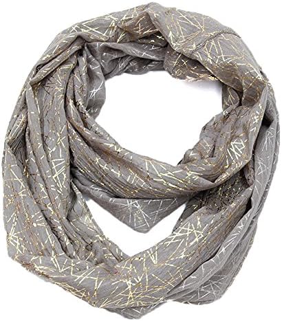 HelloPretty Women's Cotton Voile Soft Ultrathin Fireworks Printing Chevron Sheer Neckerchief Zig Zag Infinity Scarf (khaki)