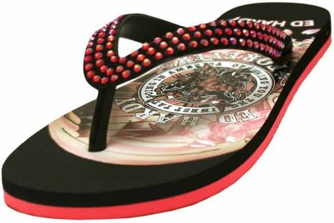 Black & Pink Beach Comber Multi Colored Ed Hardy Women's Flip Flops