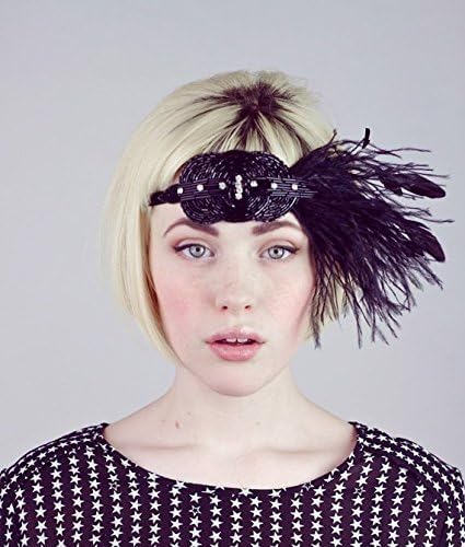 Deco Flapper Headband Black Ostrich Feather Headband
