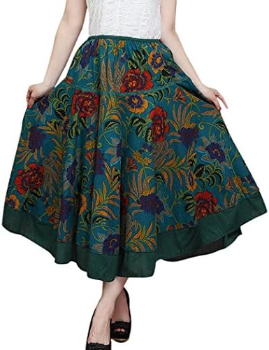 Aivtalk Vintage Floral Pattern Elastic Waist Women Skirt Dress - Green