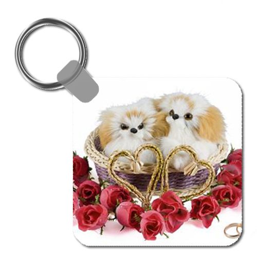 Two Dogs in a Valentine’s Day Basket Keychain