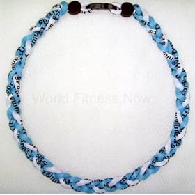  Baseball Titanium Necklace 20 inch Aqua Blue/White