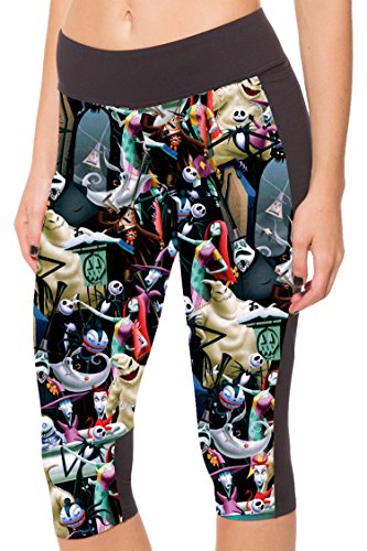 COCOLEGGINGS Womens 3D Digital Print GYM Athletic Workout Capri Leggings Tights