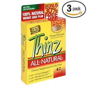 Thinz All-Natural Dietary Supplement and Diet Plan, Timed Release, 42 Capsules (Pack of 3)