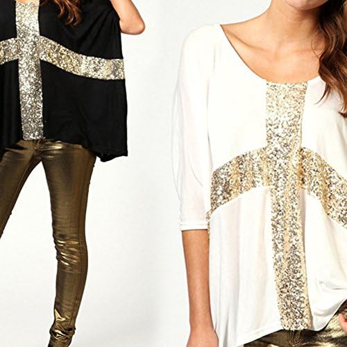 Estrendy Golden Sequins Loose T-shirt Top White - XL