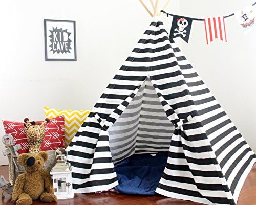 Kids Teepee Play Tent, Black and White Striped Large Play Tee Pee, Heavy Fabric, Fort, Wigwam, Playhouse