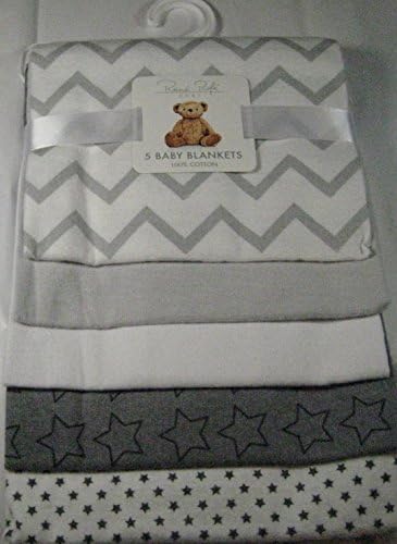 Rene Rolfe 5 Pk.Soft Flannel Baby Boys Receiving Blankets 100% Cotton Gray0