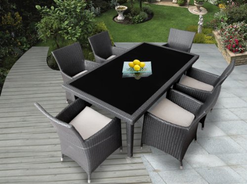 Genuine Ohana Outdoor Patio Wicker Furniture 7pc All Weather Dining Set with Free Patio Cover On Sale