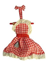 8" Gingerbread Kisses Gingham Apron with Tree Charm Christmas Ornament