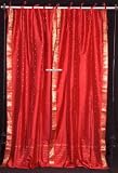 Tie Top Fire Brick Silk Sari Drapes, Panels, saree Curtains
