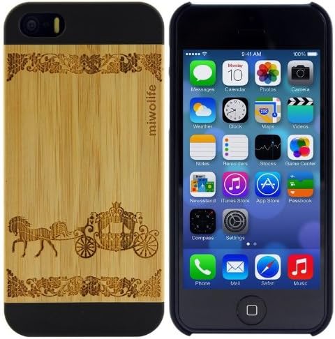 Valentine's Day Gift Miwolife (TM) Handmade Unique Natural Bamboo Wood Case Cover for iPhone 5S / iPhone 5 with Laser Printing Carriage