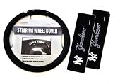 A Set of 2 Seat Belt Shoulder Pads and One Rubber Grip Steering Wheel Cover - New York Yankees