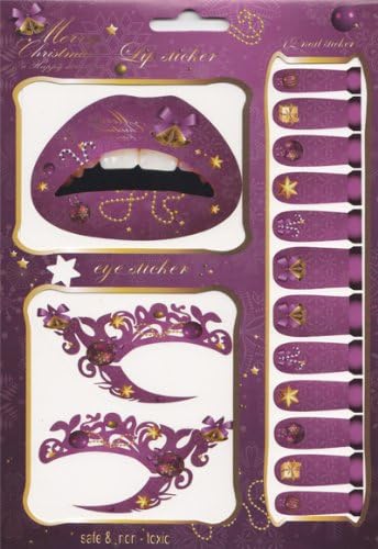 Party Eyeshadow Lip Nail Sticker Temporary Tattoo Kit Set (Violet Collection), Christmas Tattoo