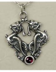 Double Phoenix Crest in Sterling Silver, Accented with Genuine Garnet ...Jewelry Made in America