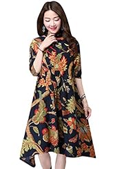Plus Size Floral Print Cotton/Linen  Dress