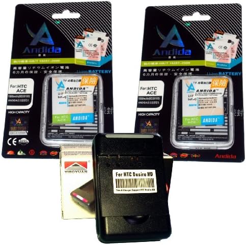 Kit - 2 X Battery + Charger : 1800 Mah Extended Slim Design Battery for HTC Ace, HTC Desire Hd, HTC Inspire 4g, HTC Surround, Bd26100