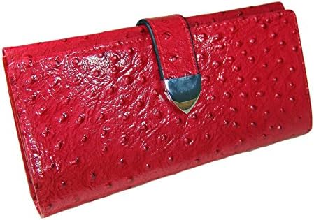 Red Patent Leather Ostrich Pattern with Genuine Leather Interior Wallet