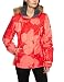 This peach floral print ski jacket from Roxy features a grey fleece lining, a peach lining and faux fur trim on its detachable hood and rip tape fastenings on its cuffs. It fastens with a zip, rip tape and poppers.