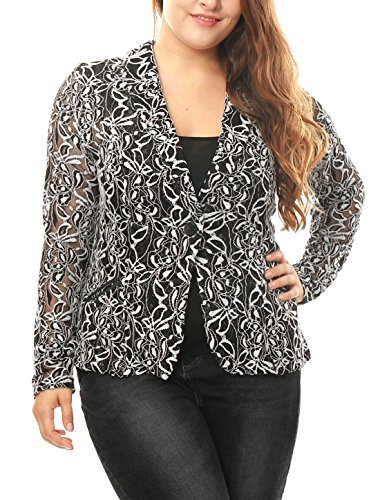 Alya Women Plus Size Shawl Collar Sheer Floral Lace Blazer