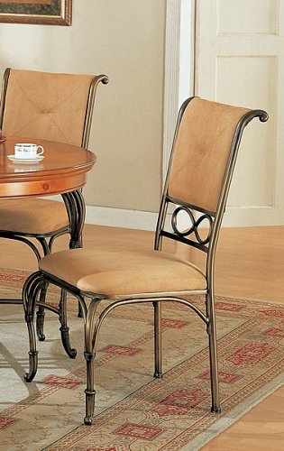 Set of 2 Distressed Brown Metal & Microfiber Dining Chairs