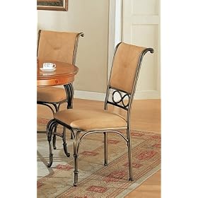 Set of 2 Distressed Brown Metal and Microfiber Dining Chairs by AtHomeMart