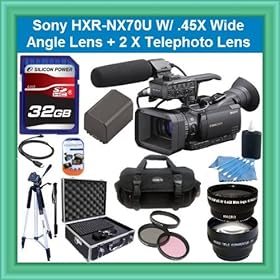 Sony HXR-NX70U NXCAM Compact Camcorder with 96GB Flash Memory Starter Package Includes NPFV100 Battery, 32GB SDHC Memory Card +.45x Wide Angle Lens + 2 X Telephoto + 72 TRipod + Hard Case + More!!!!