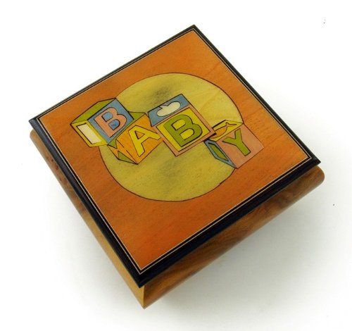 Colorful and Vibrant Baby Blocks Wood Inlay Music Jewelry Box (You're Nobody, Til Somebody Loves You)