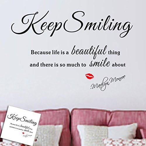 Hot Sale Special Super Large Creative Art Letter Smile Monroe Lips Monroe Quotes Wall Stickers for Home Room Office Removable Wall Decal Sticker (Keep miling)