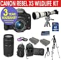 19 Piece Super Zoom Kit with Canon EOS Rebel XS 1000D Black SLR 10.1 MP Digital Camera with Canon EF-S 18-55mm IS Lens + Canon 75-300mm Telephoto Zoom Lens + Rokinon 650-1300mm Lens with 2X Converter (=1300-2600mm) Zoom Lens + 8 GB Memory Card + Multi-Coated 3 Piece Filter Kit + Extra High Capacity Li-Ion Battery + Back Pack Case + 57" Tripod + 6 Piece Camera Accessory Kit + 3 Year Celltime Warranty Repair Contract