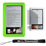Slim High Quality Durable Silicone Skin Case Custom Made For Barnes & Noble Nook eBook Reader (Green) + Includes a 4-Inch eBigvalue Determination Hand Strap + Full set of Screen Guard Protector for your Nook