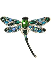 EVER FAITH&reg; Dragonfly Gold-Tone Teardrop Pendant Brooch Green Austrian Crystal