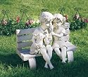 Kids And A Dog On A Bench Sharing Ice Cream Statue